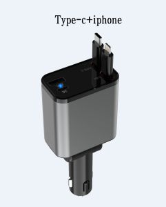 60W Pengisi Daya Seluler yang Dapat Ditarik Pengisi Daya Kereta Kabel yang Dapat Ditarik Sendiri IOS dan Type-c
