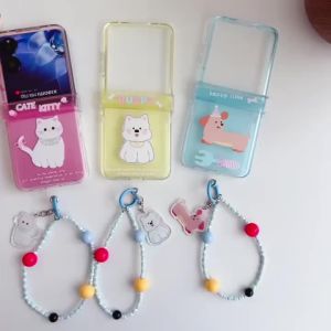 For 2025 Samsung Z Flip 7 6 5 4 3 Case Folding screen mobile phone case painted cartoon cute dachshund three-piece PC hard case With hinge With bracelet pend