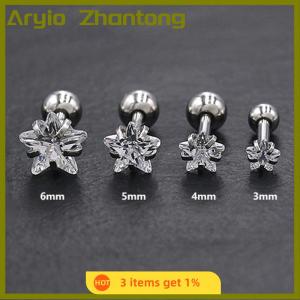Aryio 316L Stainless Steel Helix Star Earrings Women 1pc Trend Zircon Lobe Rook Cartilage Ear Jewelry Body Accessories