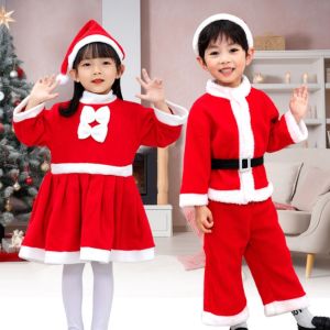 MAOMEI Dài Tay Trang phục hóa trang ông già Noel Lông cừu Mũ râu Quần Áo giáng sinh cho trẻ em Thời trang Trang điểm Quần áo hóa trang trẻ em Trẻ em
