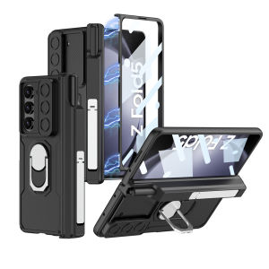 All-inclusive Shock-proof Armor Phone Case With Ring Stand Case For Samsung Z Fold 5 Fold 4 Fold 3 Case ZFold4 ZFold5 Cases Hinge Pen Slot With Pen Armor Case for Samsung Z Fold5 Fold4 Fold3 5G Case Zfold5 Hard Strong Folding Cover Screen Glass Film Stand