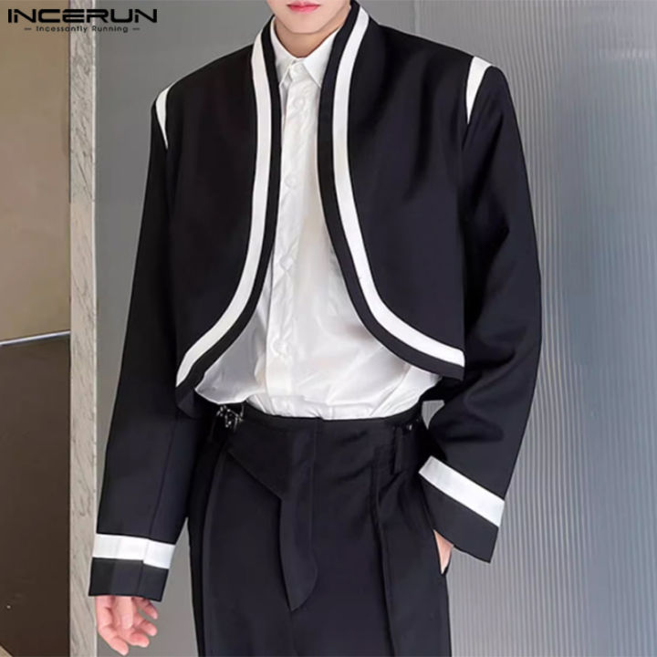 INCERUN Mens Long Sleeve Niche Design Patchwork Leisure Arc Hem Blazer ...
