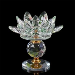 ECOCOKU Hoom Decor Crystal Lotus Candle Holder 8 Colors Clear Lotus Figurines Candle Stand Simulated Glass Lotus Flower Candlestick Room
