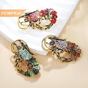 【PCWFKef】 เข็มกลัดแฟชั่นรูปกุ้งจากพลอยเทียมสำหรับเสื้อผ้าสตรีเครื่องประดับเสื้อโค้ทเครื่องประดับของขวัญ