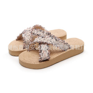 [Free Shipping] 2026 Summer Korean-Style Lace-Trimmed Comfortable Criss-Cross Strap Malaysian Travel And Vacation Wedge Sandals