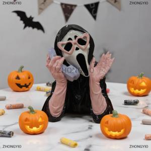 [COD] ZHONGYI0 รูปปั้นผีหน้ากรีดร้องสีชมพูเรซินฮาโลวีนเรืองแสงเรืองแสงเรืองแสงน่ากลัวรูปปั้นฮาโลวีนตกแต่งบ้านสำนักงาน