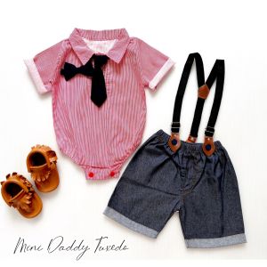 MINI DADDY  Baju Celana Suspender Dasi ( dapet 2 dasi ) Stelan Pakaian Anak Laki Laki Cowo Lucu Murah Cod Babee Baby Shop