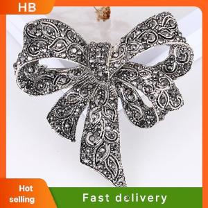 HB Crystal Rhinestone Bow Brooch Pin Women Shirt Collar Big Bowknot Brooch Jewelry