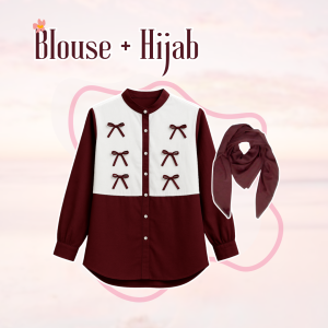 One set 3in1 Hijab Style ( Blouse pita Maroon + Celana Panjang + MURAH AM156N Setelan wanita aesthetic