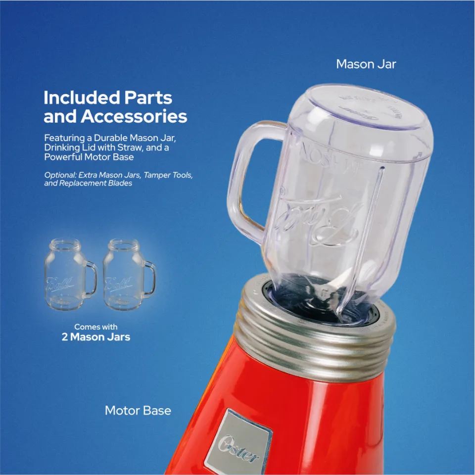 Oster Ball® Mason Jar Blender with 2 600mL Mason Jars - Red