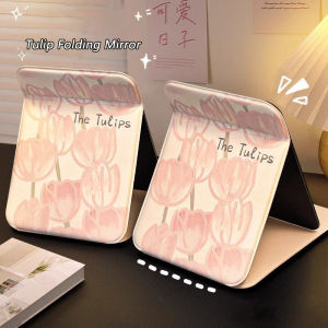 Mini Tulip Portable Folding Paper Makeup Mirror Ins Style Cosmetic Mirrors Beauty Thin handy Mirror Student Dormitory Office Makeup Desktop Dressing Portable