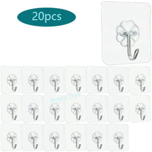 20PCS Self Adhesive Hooks Heavy Duty Wall Hooks Transparent Stainless Steel Multi-Purpose Hooks Door Key Towel Wall Hook for Bathroom Kitchen Home Towel Clothes Storage Sticker Hooks Key Hangers Storage
