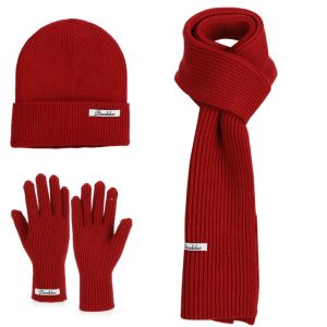 NOVAWEAR Warm Hat Scarf Gloves Set Thermal Knit Cap Winter Beanie Hat Solid Color Wool Thicken Touch Screen Fleece Lined Neck Warmer Windproof Soft Ear Protection Women Men Skiing Outdoor Hiking Cold Weather