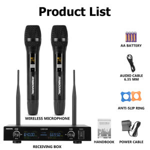 Wireless Microphone System Dual Antenna With Plastic Mic Receiving Distance Work Range 100m/328ft Suitable for Stage Performance KTV