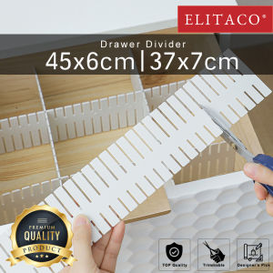 ELITACO 4pcs White 45*6cm DIY PVC Plastic Grid Adjustable Drawer Divider Partition Sock Underwear Dresser Organizers for Stationary Storage