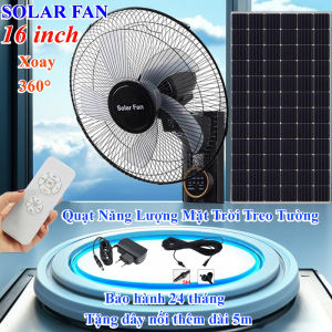 Quạt năng lượng mặt trời treo tường 16 icnh 25W 25000mAh động cơ không chổi than siêu mát siêu êm xoay 360 độ có màn hình led hiển thị có điều khiển