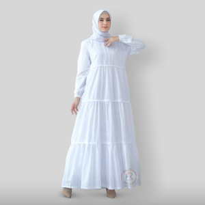 Gamis Putih Poliester Rempel Elegan untuk Umroh - Raisma Effais