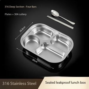 316 Stainless Steel Lunch Box For Childrens Students Leak-proof Fast Food Box Fast Food Tray With Cover