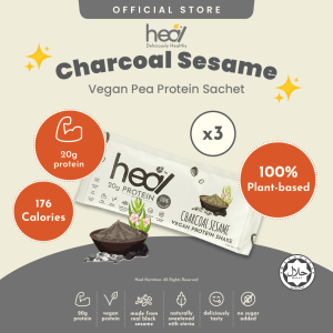 Heal Charcoal Sesame Vegan Pea Protein Shake Plant Based Powder (3 Sachets) | High Protein No Sugar HALAL