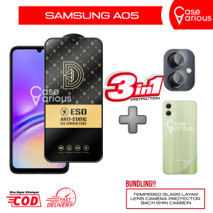 Paket 3in1 Tempered Glass Samsung A05 Anti Gores Layar Anti Static Free Skin Carbon