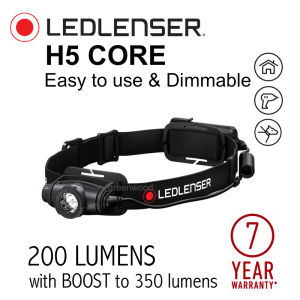 H5 Core LEDLENSER Headlamp 200 Lumens with BOOST to 350 Lumens Led Lenser Headtorch Waterproof 160-degree tilt head