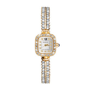 นาฬิกาผู้หญิงแฟชั่นใหม่สร้อยข้อมือประดับเพชรนาฬิกาผู้หญิงแฟชั่นสี่เหลี่ยมฝังนาฬิกาควอตซ์เพทาย