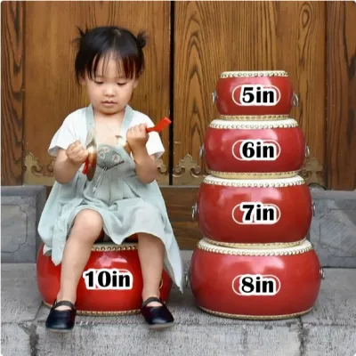【SG】6/7/8inch Chinese Drum with Drumsticks Drum Strap Red Gong and Drum Kids Hand Percussion Musical Instruments