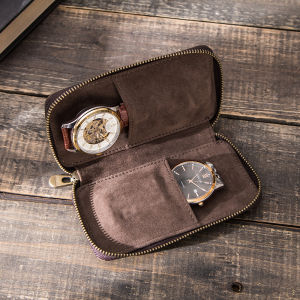 Hiram Portable Watch Storage Case Genuine Cow Leather Watch Display Box Organizer Zipper Bag Watchband Holder For Travel Collect gift