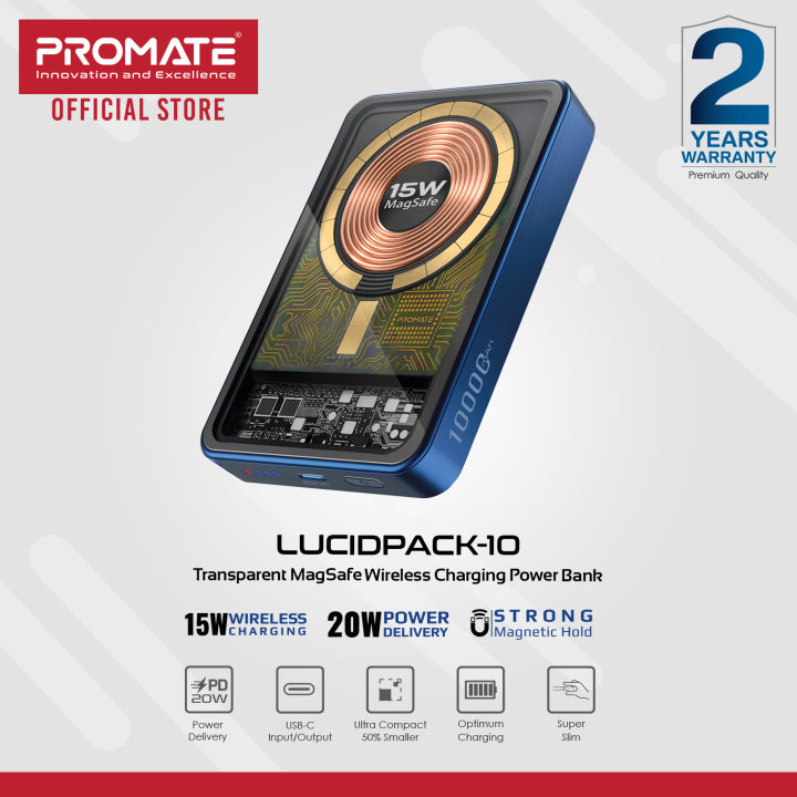 Promate Lucidpack-10 Transparent Magnetic Wireless Charging