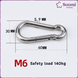 Suomi Snap Hook 304 Stainless Steel Carabiner metal Hook Spring Outdoors Sport Clip M5 M6