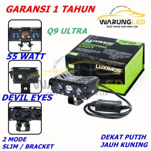 LAMPU TEMBAK SOROT LASER LED NINE LUXIMOS Q9 ULTRA 55 WATT (2 MODE SLIM DAN BRACKET) DEKAT PUTIH JAUH KUNING GARANSI 1 TAHUN