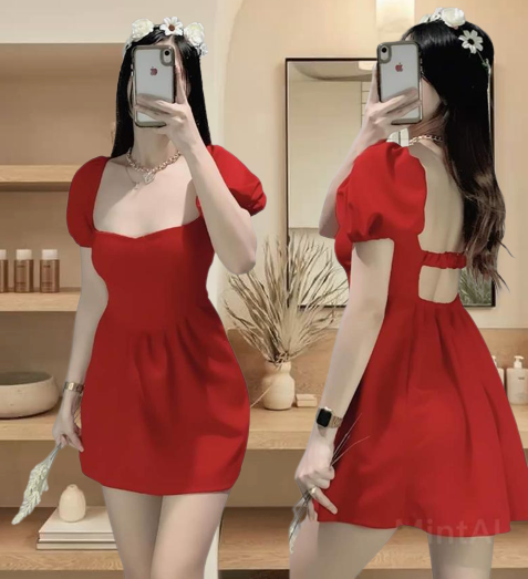 BODYFIT FLOWY DRESS HIGH QUALITY FASHIONABLE KOREAN STYLE PUFF