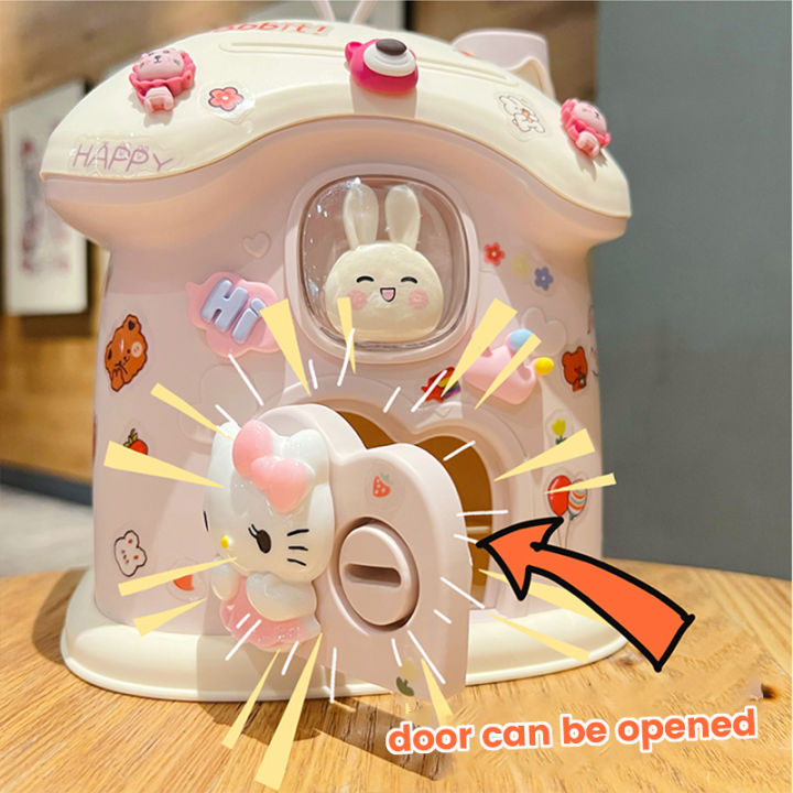 Cartoon Small House Piggy Bank Cute Boys And Girls With Lock Piggy