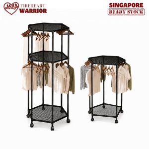 【Fireheart Warrior】 360 Rotating Clothes Drying Rack Mobile Garment Organizer with Mesh Shelves Wheels for Bedroom