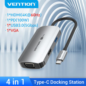 Vention USB C HUB Docking station Type C to USB 3.0 4K 30Hz 60Hz HDMI VGA SD TF RJ45 3.5mm Audio multi usb port Thunderbolt dock Adapter for iPad Macbook laptop Samsung switch gaming Type C HUB