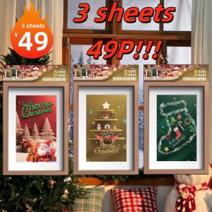 Self-Adhesive Wall Flowers Santa Claus Decoration Painting - Pack of 3 - 30 x 40 cm - Christmas Blessing Gift-Decorative