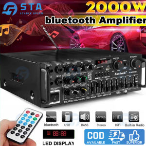 Sunbuck 220V 2000W 326BT Home Stereo Audio Amplifier Bluetooth 2CH EQ Wireless Stereo Audio Power Amplifier With Remote Control Controller USB SD Card FM Radio For Android IOS Table Laptop Smart Device