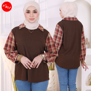 KM Sephia Cotton Waffle Long Sleeve Pattern Layer Blouse [B946]