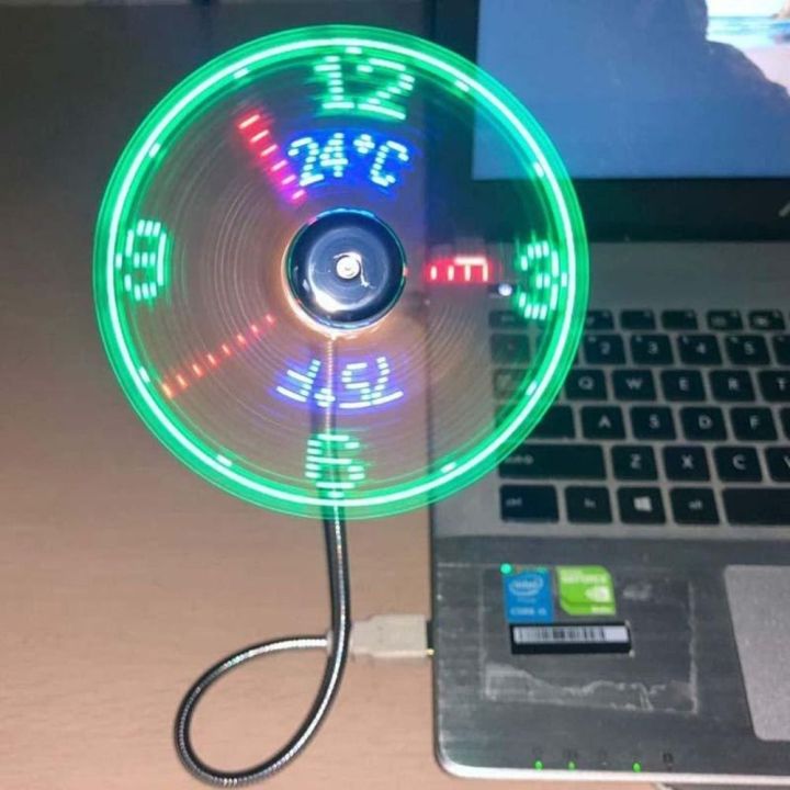SALTBLOOM Adjustable LED Clock Fan Flexible Gooseneck Time Temperature ...