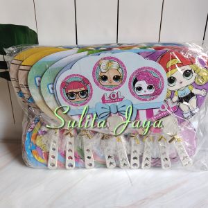 isi 50 pcs souvenir pernikahan ulang tahun khitanan kipas karakter kemas plastik