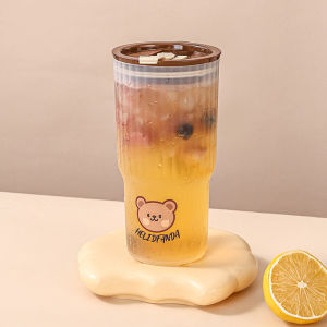 650ml Water Bottles Juice Milk Plastic Cup With Lid Cartoon Bear Tea Coffee Cups Large Capacity High-Value Water Cup Travel Water Bottle Drinkware Transparent Cup【Fadikou】