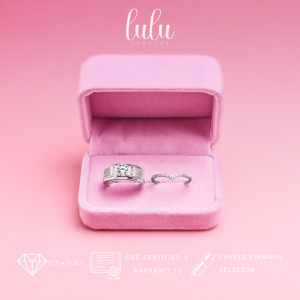 Lulu Moissanite Jewelry - Cincin Pasangan Berlian Full Moissanite Lapis Emas 18K - Atlas Men Couple RIng Round Cut Moissanite Ring Sertifikat GRA