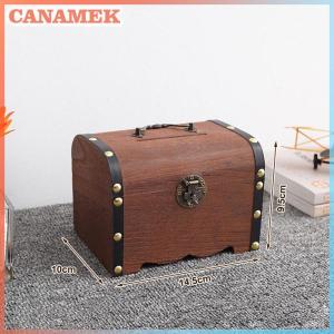 CANAMEK 1 Set Vintage Treasure Storage Box Wooden Treasure Chest With Lock Piggy Bank Organizer Saving Box Case For Home Decoration