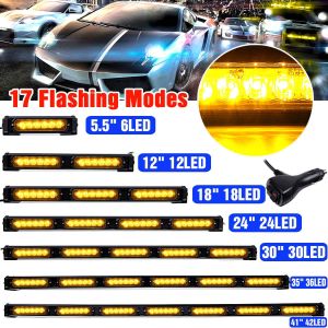 12V 24V Car Emergency Warning Flash Strobe Light Bar Waterproof 17 Flashing Modes Amber LED Truck