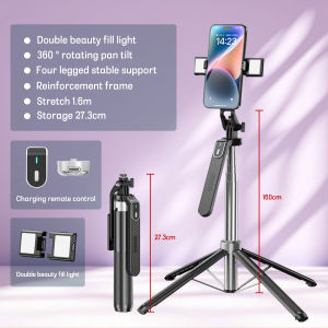 4in1 Multifunctional Selfie Stick 360° Rotation with LED Fill Light Monopod Tripod with Wireless Remote and Phone Holder 1.6M Extendable Selfie Stick Tripod for Group Selfie/Live Streaming/Video Recording Compatible with iPhone/Android/GoPro