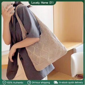 Korean Retro Women Knitted Shoulder Bag Large Capacity Shopping Bag Beach Tote Bags for Woman