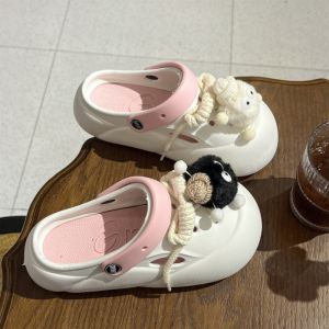 [Free Shipping] High-Heeled Perforated Shoes Non-Slip Thick-Soled Waterproof New Style For Girls Height-Increasing Half-Slippers Non-Slip Open-Toed Beach Shoes For Outdoor Wear