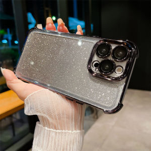 เคสสำหรับ iPhone 13 12 Mini XR X XS Max 11 Pro 8 7 SE 2020 6S 6S + 6 Plus 8 + 7 + กันกระแทกป้องกันทุกส่วนของเครื่องแวววาวเรียบง่ายสีทึบขอบตรงหนาสี่มุมเคสโทรศัพท์มือถือป้องกันเลนส์ป้องกันการตก JD 02