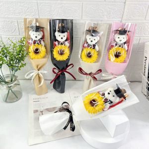 DOWNA Gấu học sĩ Bó hoa gấu 36cm Hoa Hướng Dương Bó hoa động vật Điều ước tốt nhất Bó hoa trang trí Gấu Đồ chơi vải nhung lông Quà tặng tốt nghiệp