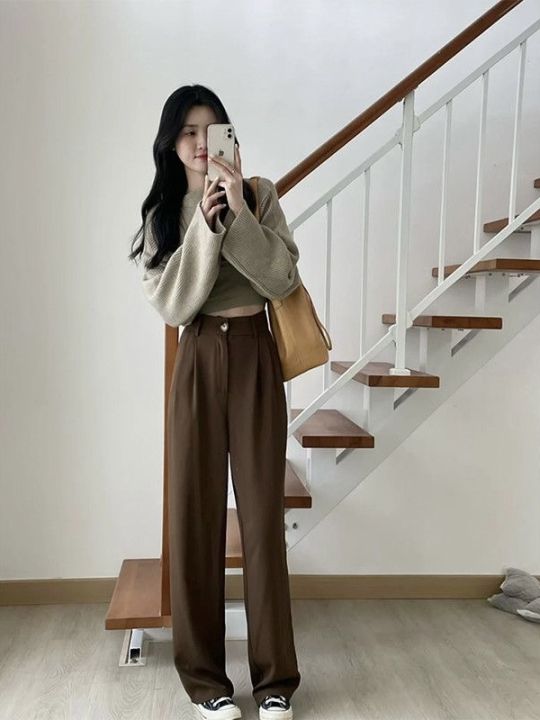 korean FASHION new trendy plain high waist women trousers Loose/Wideleg  Type